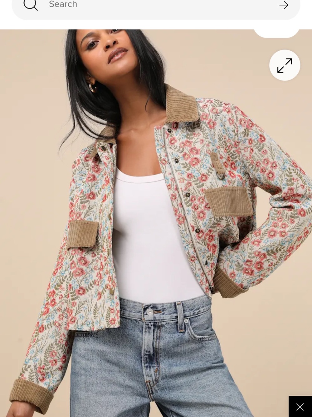 Lulu's Floral Quilted Bomber Jacket - Pink, Blue & Khaki Accents